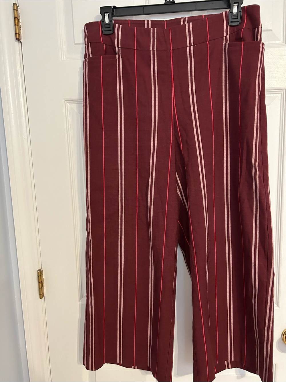 Chico’s Women Burgundy Striped Wide-Leg Pants